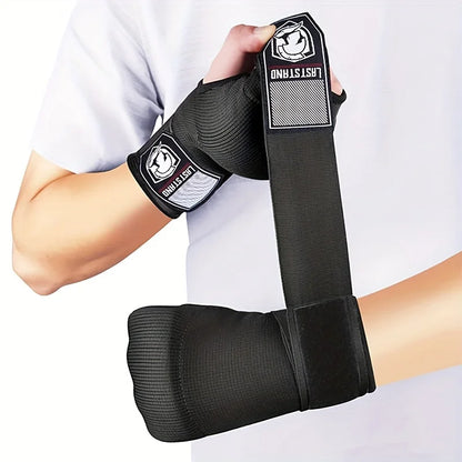 Guante de boxeo de gel de medio dedo para MMA, vendaje interior para entrenamiento de Sanda Muay Thai, con correa larga para la muñeca, accesorio para entrenamiento de boxeo