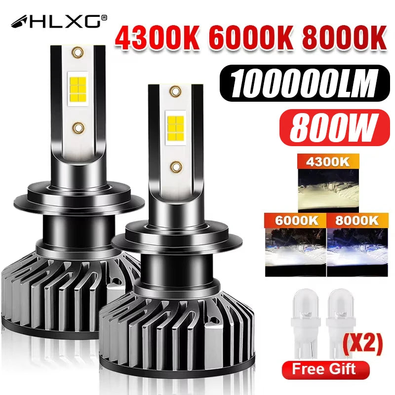 HLXG Mini Canbus lámpara H4 H7 LED faro de coche 100000LM 6000K 8000K lámpara H1 9005 HB3 9006 HB4 H8 H9 H11 faros antiniebla bombillas para coche