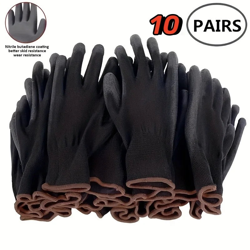 10 pares de guantes de seguridad duraderos: antideslizantes, resistentes al desgaste, con protección ESD para jardinería y carpintería