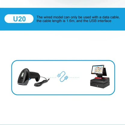 Lector de código de barras de supermercado U20 1D/2D, lector de código de barras portátil con cable USB, escáner de código de barras QR, decodificación de alta velocidad de imágenes CMOS