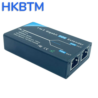 HKBTM Gigabit 2 Port POE Extender, IEEE 802.3af/at PoE+ Standard, 10/100/1000Mbps, POE Repeater 100 meters(328 ft), Extender