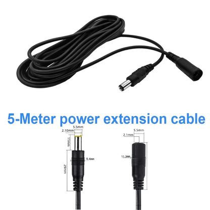 Cable de extensión de alimentación de 5 m y 10 m de CC de 12 V, conector de 5,5 mm x 2,1 mm, macho a hembra, para lámpara LED, cámara de seguridad CCTV, cable de alimentación negro