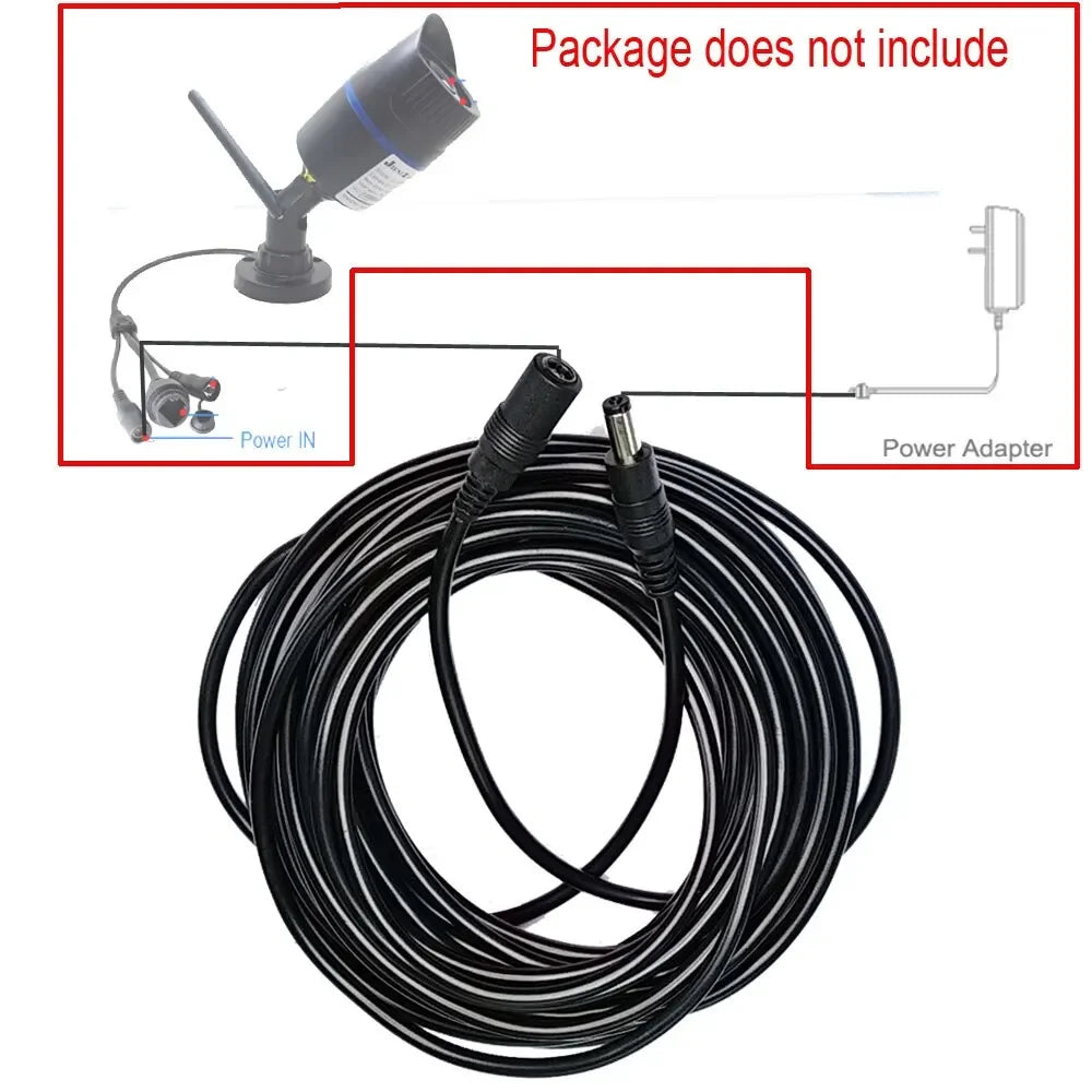 DC12V Power Extension Cable 2.1*5.5mm Connector Male To Female For CCTV Security Camera Black Color 16.5Feet 5M 10m power cable