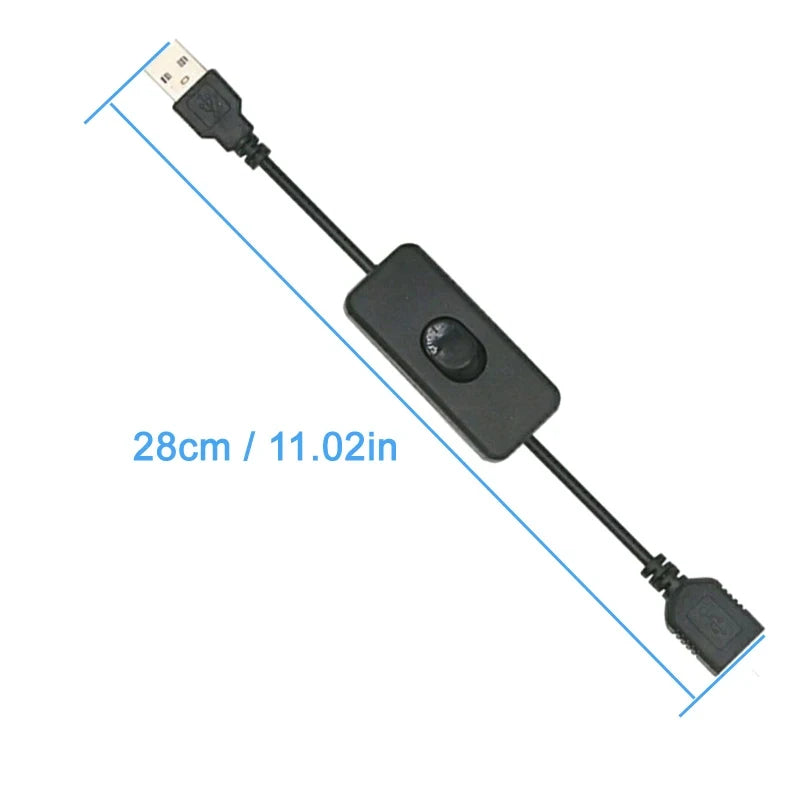 Cable USB de 2 piezas con interruptor de encendido/apagado, cable de extensión para lámpara USB, cable de alimentación para ventilador USB, adaptador duradero, auriculares USB, LED