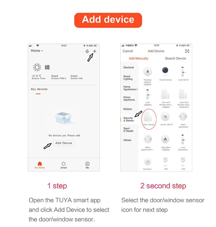 Tuya Smart WiFi Door Sensor Smart Home Open Close Detector Smartlife App Control Notification Compatible with Alexa Google Home