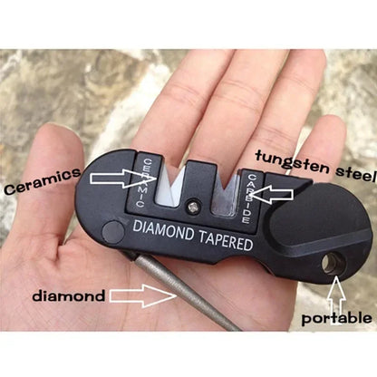 4-in-1 Portable Tungsten Ceramic Carbide Knife Whetstone Sharpener Sharpen Fish Hook Pocket Diamond Tool Camp Hike outdoor