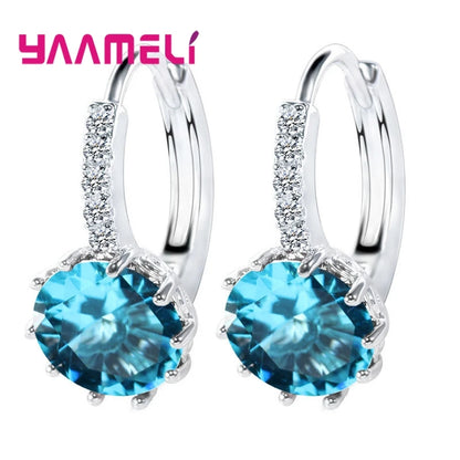 Romantic Heart Crystal Loop Lever Back Earring Austrian Cubic Zircon 925 Sterling Silver Hoop Jewelry for Women Fashion