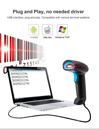 CMOS Image 1D 2D Wired Barcode Scanner 640x480 Pixels High-precision Handheld Bar Code Reader U12 For Inventory Management