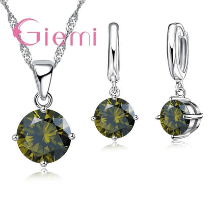 925 Sterling Silver Pendant Necklace Earrings For Women Engagement Fashion Jewelry Set Trendy Austrian Crystal Wholesale