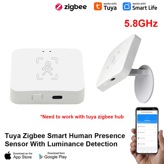 Detector de presencia humana Tuya Zigbee Smart Life MmWave Radar PIR Sensor de movimiento con detección de distancia de luminancia Monitor de respiración