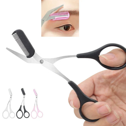 Karsyngirl 1Pcs Safe Eyebrow Trimmer Stainless Steel Eyebrow Scissors with Comb Hair Removal Shaver Eyebrows Shaping Makeup Tool