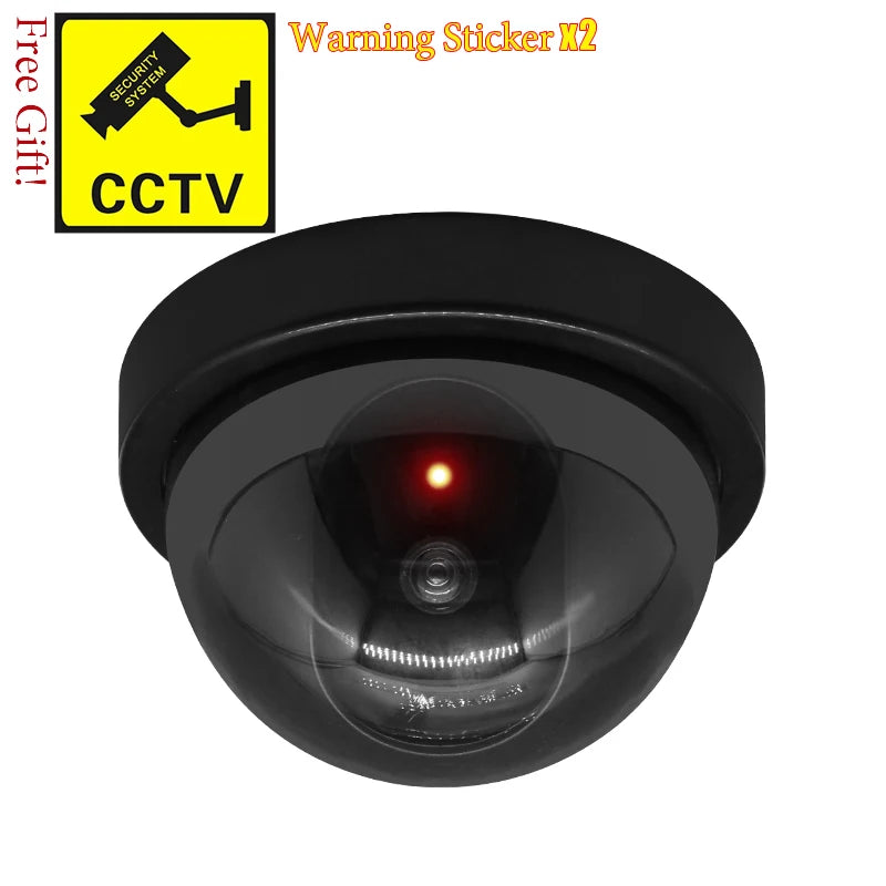 Cámara ficticia de CCTV con domo de plástico negro creativo, cámara falsa con luces LED intermitentes, alimentación mediante batería AA, sistema de seguridad de vigilancia