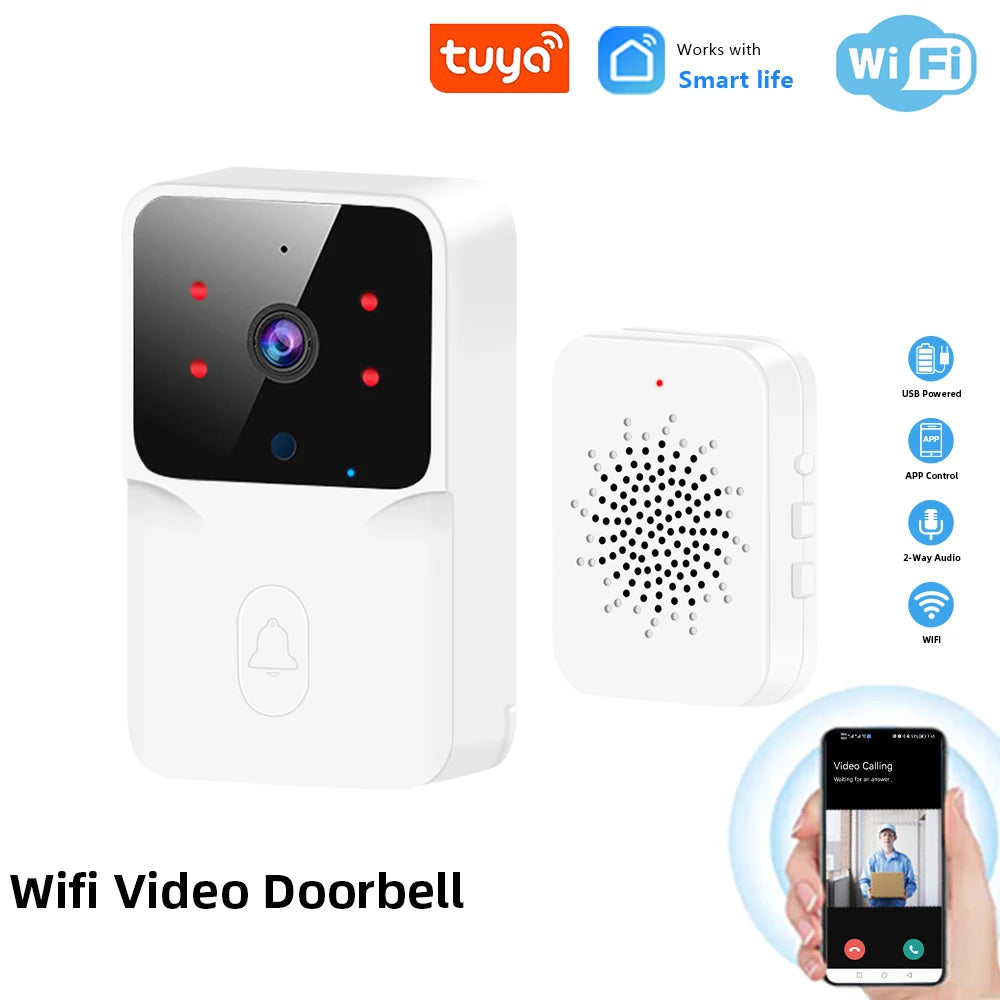 Timbre WiFi para el hogar Tuya WiFi Timbre inalámbrico con cámara alimentada por batería CC CA con timbre con cámara Alexa Google