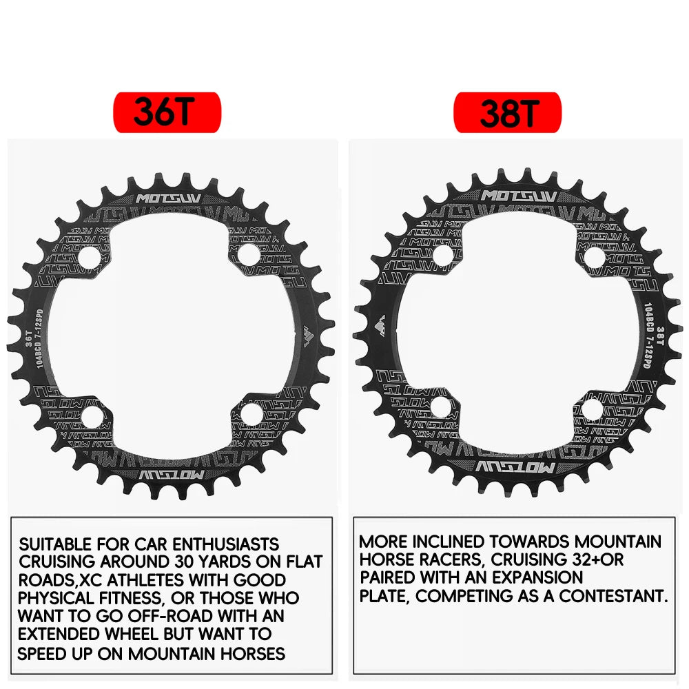 Bicycle Crank 104BCD Round Shape Narrow Wide 32T/34T/36T/38T MTB Chainring Bicycle Chainwheel Bike Circle Crankset Single Plate