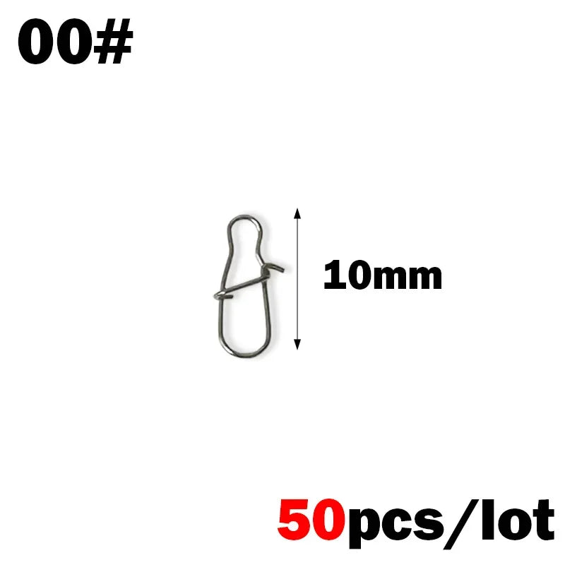 OUTKIT 50PCS Stainless Steel Pin Swivel Fishing Accessories Connector Lure Clip Rolling Swivels Sea Fishing Tackle