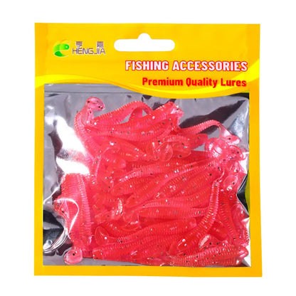 Hengjia 50pcs/Lot 4.5CM Small Soft Worm Swimbait T Tail Silicone Bait Wobbler Fishing Tackle for Carp Bass Pike