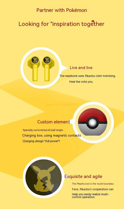 Pokemon Pikachu Earphones Wireless Bluetooth 5.0 Razer Sport Noise Reduction Headphones Touch Control Microphone Universal Gifts