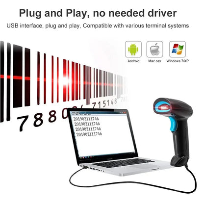 CMOS Image 1D 2D Wired Barcode Scanner 640x480 Pixels High-precision Handheld Bar Code Reader U12 For Inventory Management