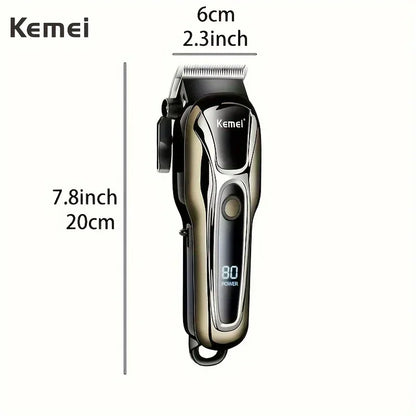 Kemei Professional Men's Electric Haircut USB Rechargeable Lithium Battery LED Display, Electric Wireless Beard Trimmer