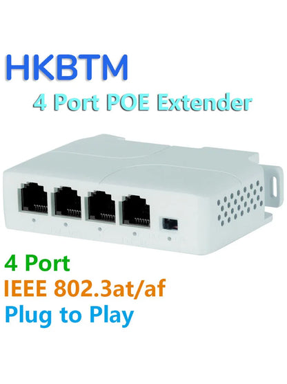 HKBTM 4 Port PoE Extender Waterproof poe repeater for IP Port Transmission Extender for POE Switch NVR IP Camera