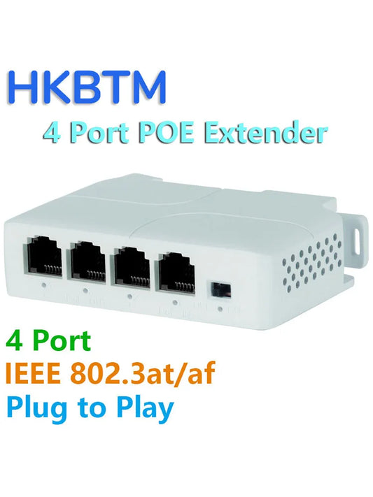 Extensor PoE de 4 puertos HKBTM Repetidor PoE a prueba de agua para puerto IP Extensor de transmisión para conmutador PoE Cámara IP NVR