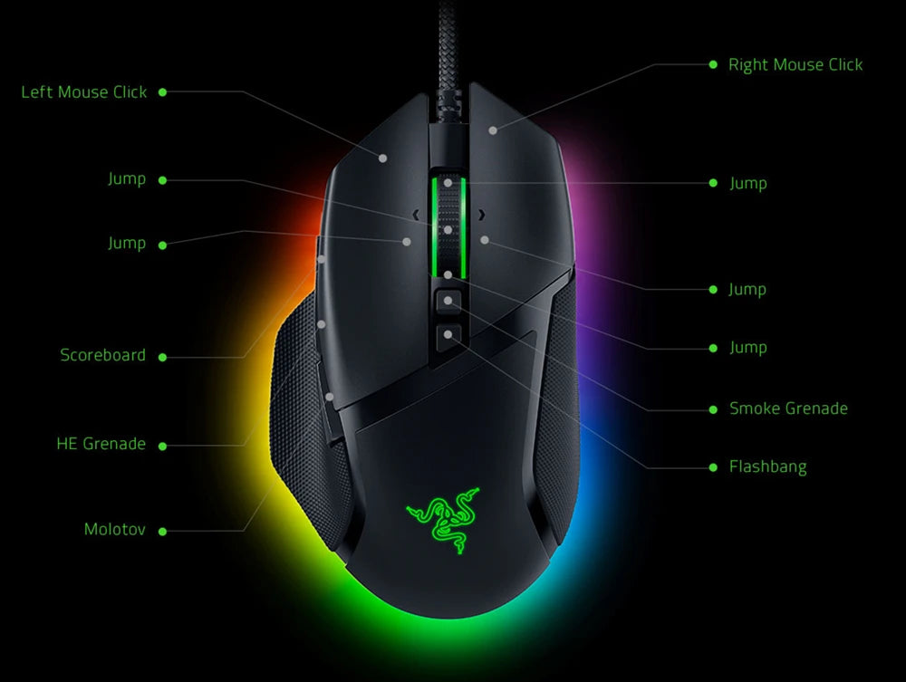 Razer Basilisk V3 Customizable Ergonomic Gaming Mouse Fastest Gaming Mouse Switch - Chroma RGB Lighting - 26K DPI Optical Senso