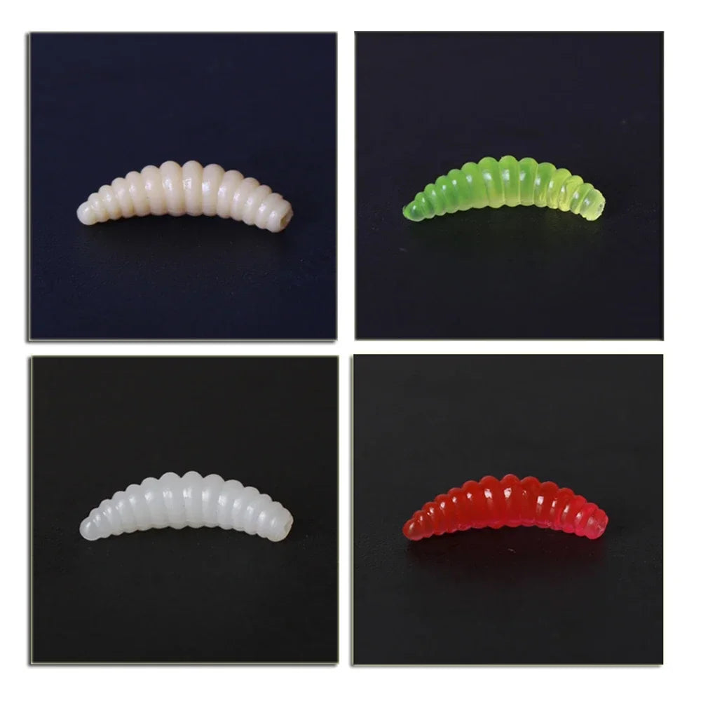 Promotion 50PCS 2cm 0.3g Maggot Grub Soft Fishing Lure Hooks Smell Worms Glow Shrimps Fish Lures