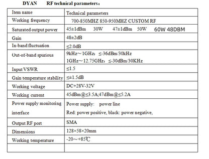 Módulo amplificador personalizado de 50 W, 700-800 MHz, 720-820 MHz, 740-850 MHz, 720-850 MHz, 800-900 MHz, 900-1000 MHz, 900-1100 MHz