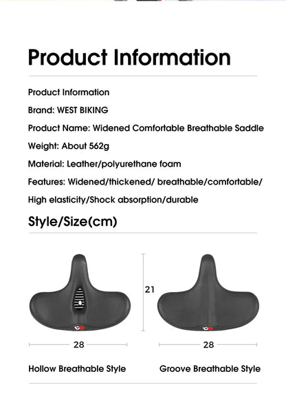 WEST BIKING Ergonomic Bicycle Saddle Long Distance Cycling Widen Thicken Cushion MTB Touring Bike Saddle Comfortable E-Bike Seat