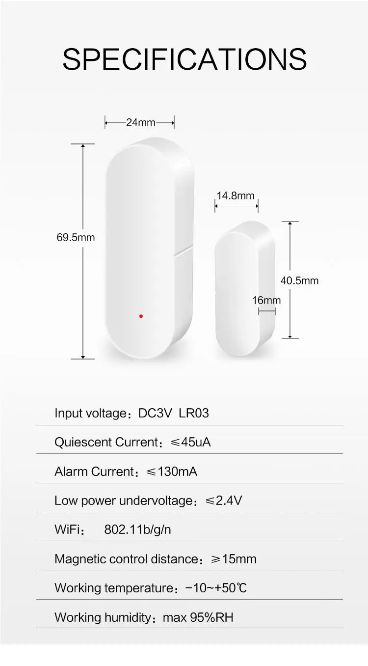 Tuya Smart WiFi Door Sensor Smart Home Open Close Detector Smartlife App Control Notification Compatible with Alexa Google Home