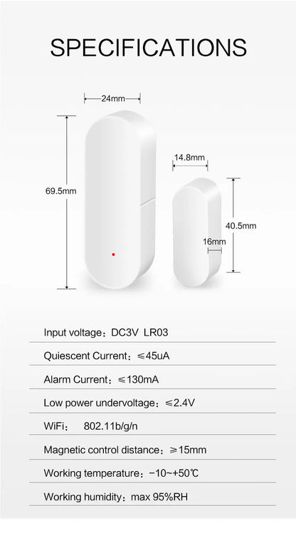 Tuya Smart WiFi Door Sensor Smart Home Open Close Detector Smartlife App Control Notification Compatible with Alexa Google Home