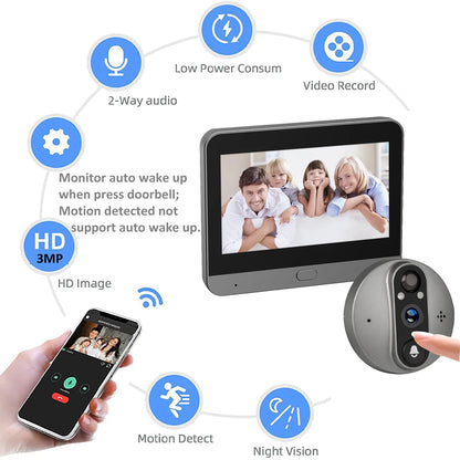 3MP Tuya Smart Life APP Home Battery WiFi Video Digital Door Peephole Viewer PIR IR Door Bell Magic Eye FHD Camera Alexa Google