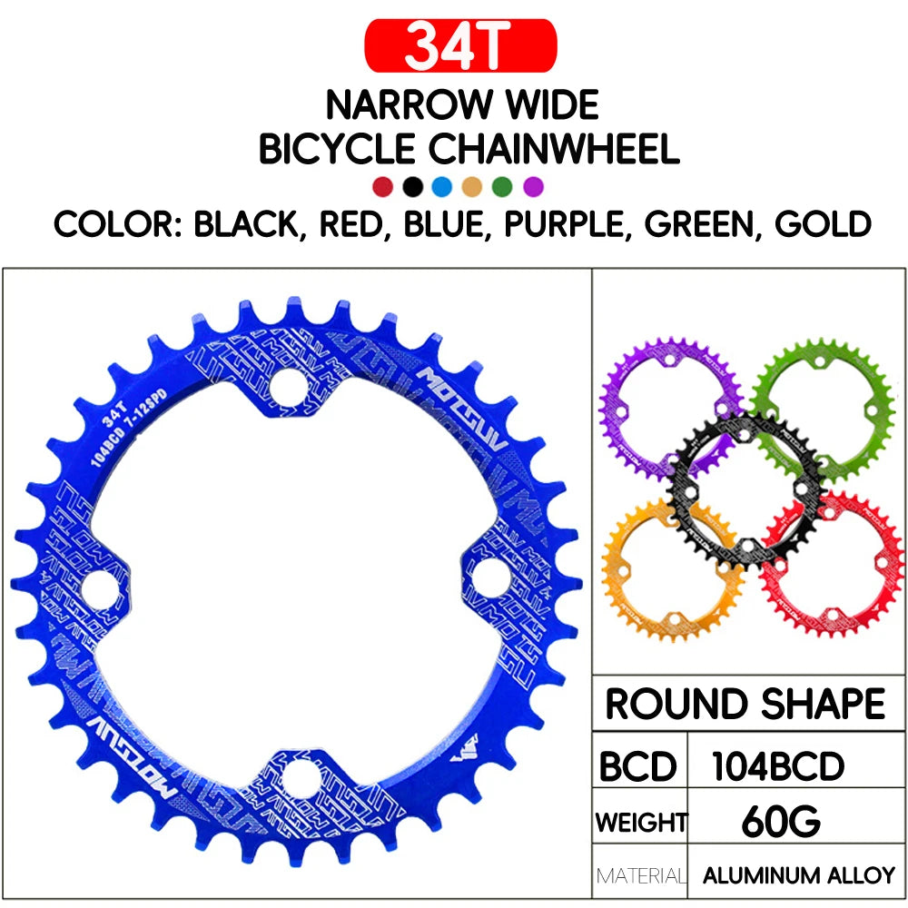 Bicycle Crank 104BCD Round Shape Narrow Wide 32T/34T/36T/38T MTB Chainring Bicycle Chainwheel Bike Circle Crankset Single Plate