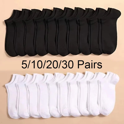 5/10 /20/30 Pairs Unisex Casual Plain Color Boat Socks Thin Breathable Comfy Anti Odor Sweat-absorbing Ankle Socks For Men Women