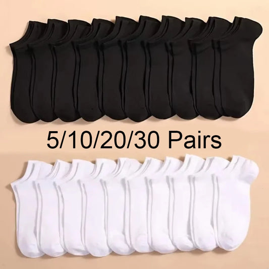 5/10/20/30 pares de calcetines náuticos unisex informales de color liso, finos, transpirables, cómodos, antiolor, que absorben el sudor, para hombres y mujeres