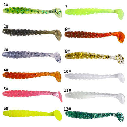 Hengjia 50pcs/Lot 4.5CM Small Soft Worm Swimbait T Tail Silicone Bait Wobbler Fishing Tackle for Carp Bass Pike