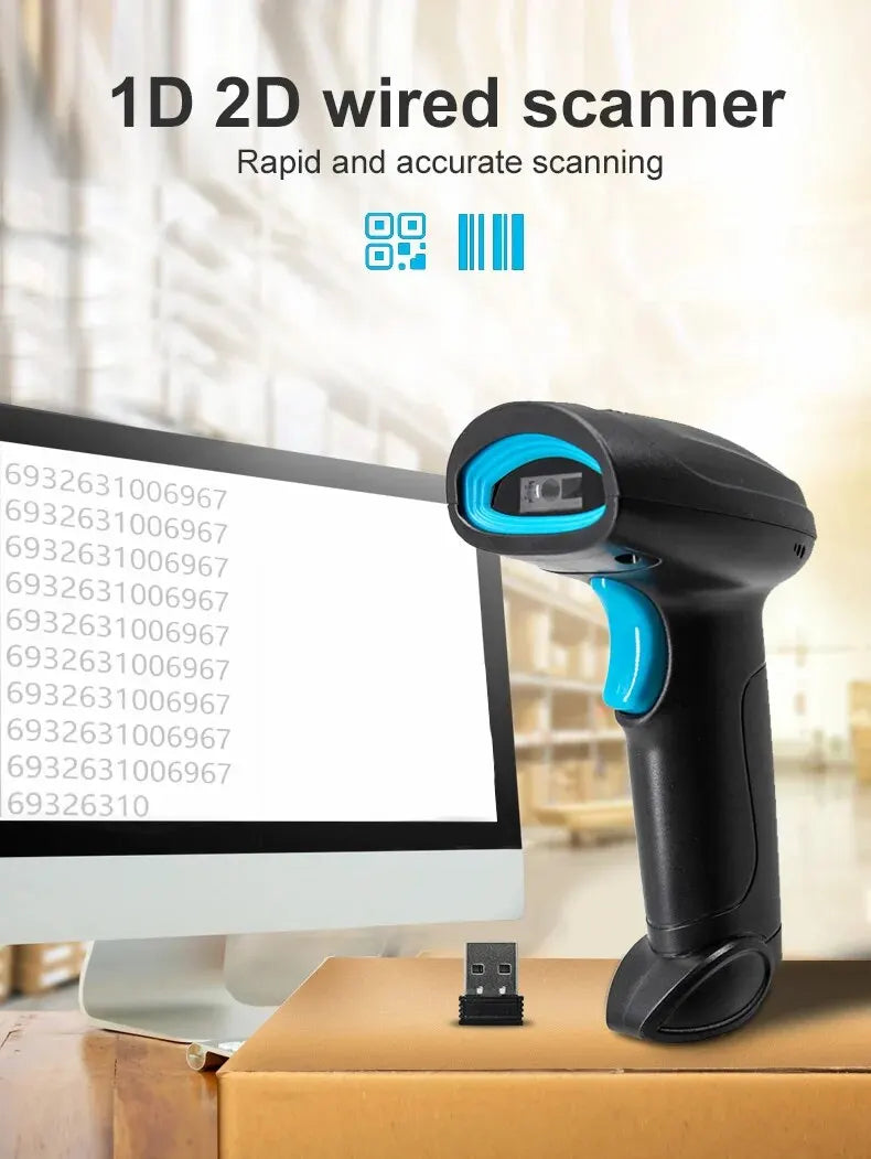 CMOS Image 1D 2D Wired Barcode Scanner 640x480 Pixels High-precision Handheld Bar Code Reader U12 For Inventory Management