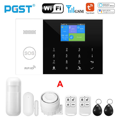 PGST Residential Tuya Smart Gsm Wifi Alarm System for Home Wireless Security Alarm House Smart Life App Control work with ALexa