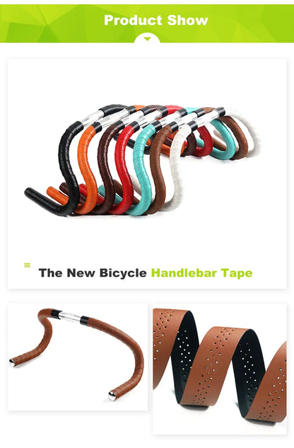 PCycling Bicycle Handlebar Tape Road Bike PU Leather Perforated Belt Breathable Soft Bike Handlebar Tape MTB Fixed Gear Belt