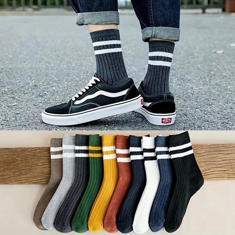 5 pares de calcetines para hombre, calcetines deportivos de moda divertidos vintage de otoño e invierno, calcetines de tendencia deportiva