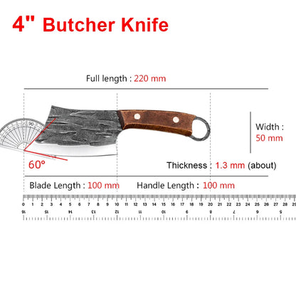 Hand-Forged Butcher Knife 4 inch Stainless Steel Slicing Fish Knife Wood Handle Kitchen Meat Cleaver Chef Chopping Cooking Knife