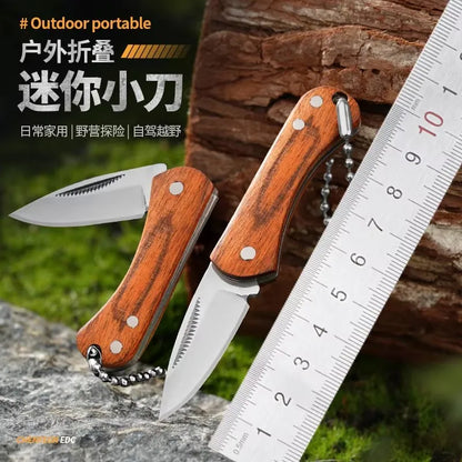 EDC Camping Pocket Knife Wooden Handle Folding Knife , Mini Keychain Knife, Stainless Steel Knife, Perfect For Fishing Outdoors