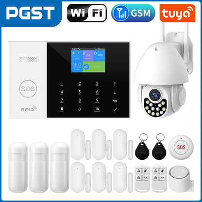 PGST Residential Tuya Smart Gsm Wifi Alarm System for Home Wireless Security Alarm House Smart Life App Control work with ALexa