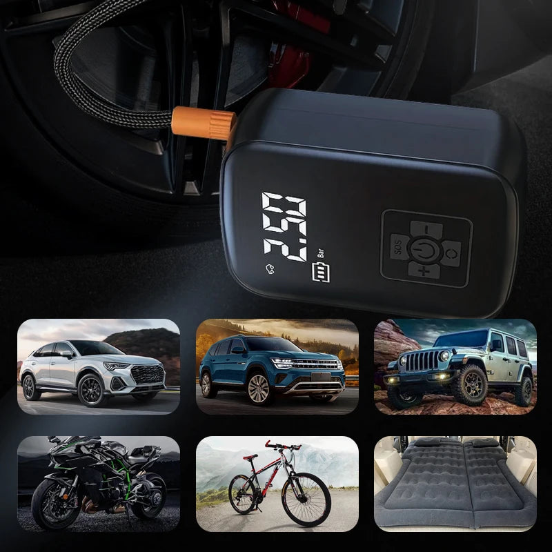 LEIBOO Bomba de aire eléctrica con cable/inalámbrica Compresor de aire para automóvil Bomba infladora de neumáticos para motocicleta Bicicleta Barco AUTO Bolas para neumáticos