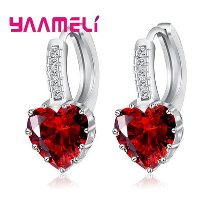 Romantic Heart Crystal Loop Lever Back Earring Austrian Cubic Zircon 925 Sterling Silver Hoop Jewelry for Women Fashion