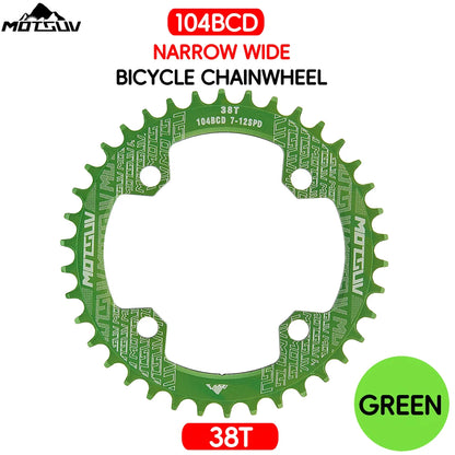 Bicycle Crank 104BCD Round Shape Narrow Wide 32T/34T/36T/38T MTB Chainring Bicycle Chainwheel Bike Circle Crankset Single Plate