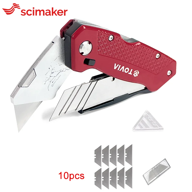 T TOVIA Folding Knife Replaceable Utility Knife for Cable Cartons Carboard Boxes Cutter Handle Knife Blades Outdoor Hand Tool