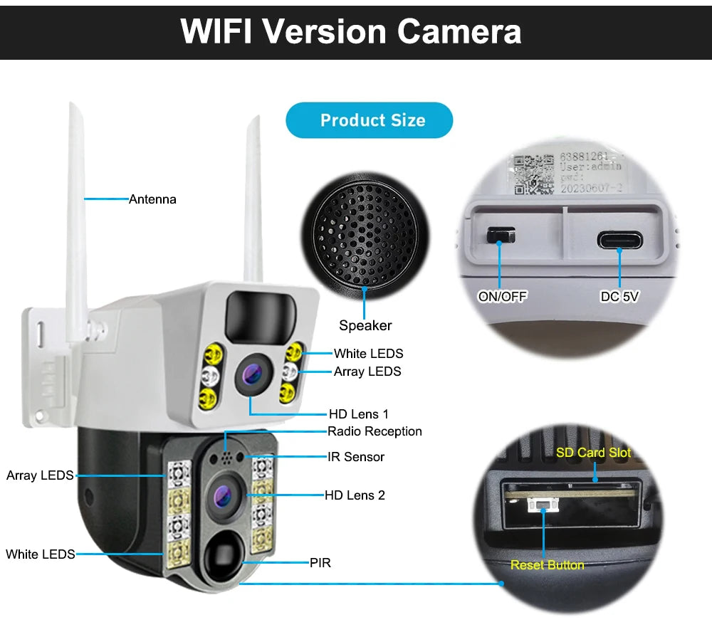 Cámara solar inalámbrica 4K de 8 MP con Sim 4G para exteriores, cámara IP con doble lente, Wifi, visión nocturna PIR, V380 Pro, monitor de protección de seguridad CCTV