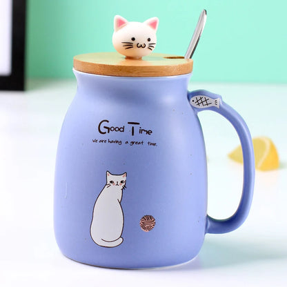 Taza creativa resistente al calor con forma de gato de colores, taza de dibujos animados de 450 ml con tapa, taza de cerámica para café con gatito, taza para niños, taza para beber de oficina, regalo