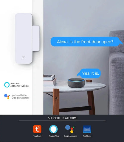 Sensor de puerta WiFi Tuya Contacto de ventana Abrir y cerrar Control remoto de aplicación Tuya Compatible con Alexa Asistente de Google